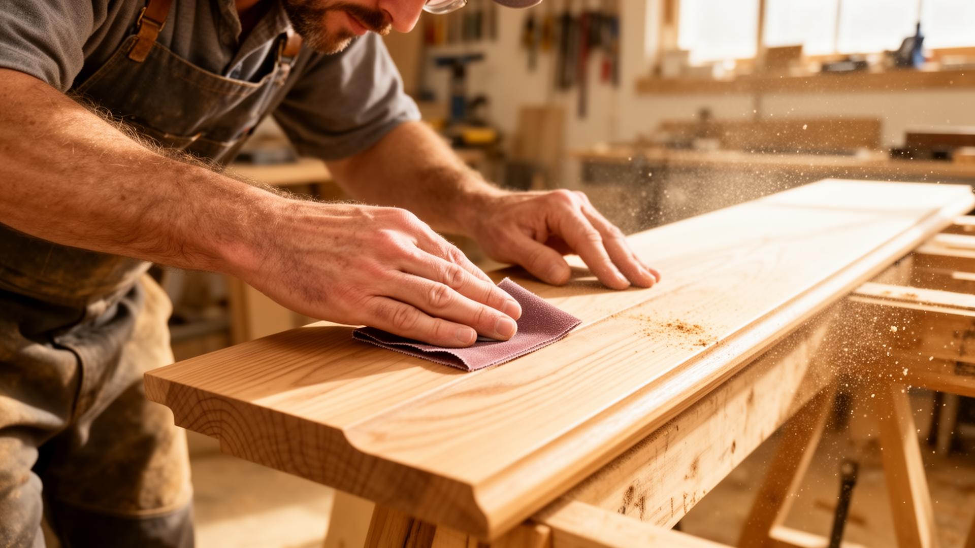 Master craftsman hand-finishing a custom stair tread