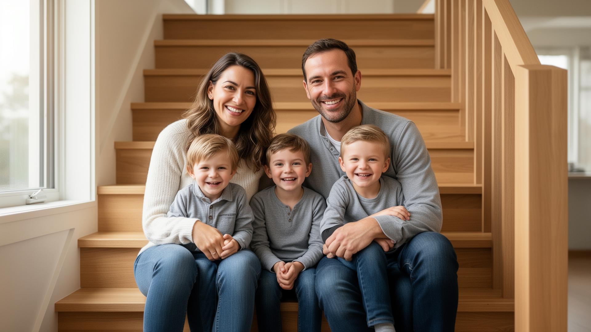 A family enjoying their renovated home staircase together