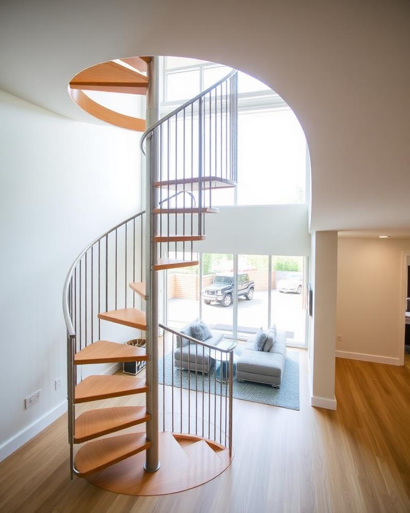 Contemporary Spiral — Beech, Stainless Steel staircase in Toronto, ON