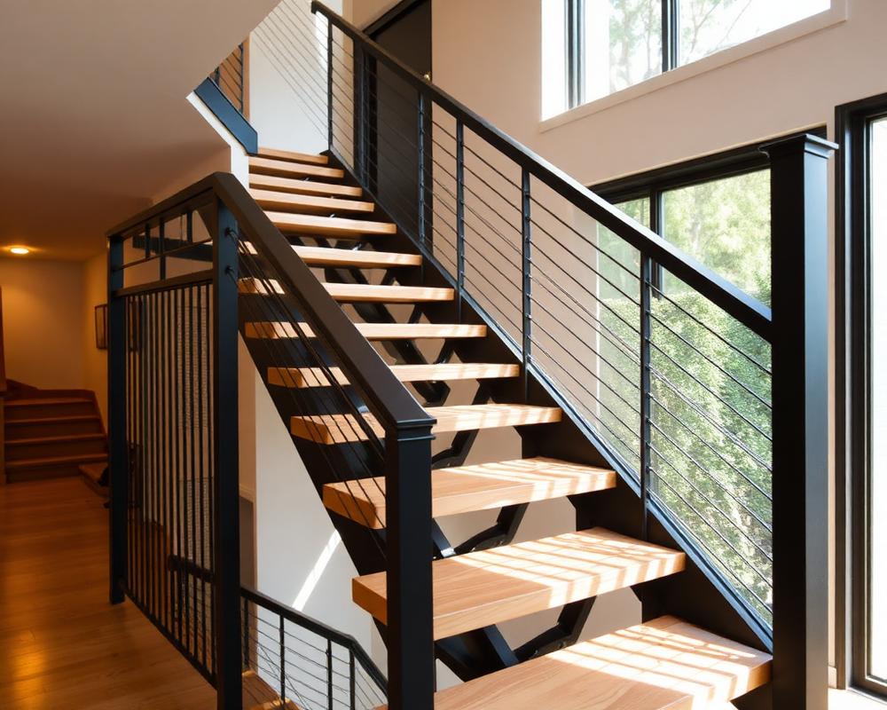 Industrial Modern — Ash, Matte Black Steel staircase in Hamilton, ON